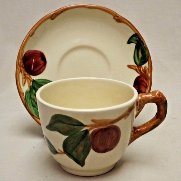 Franciscan Set of 3 Hand Painted Apple Flat Cups & Saucers Made in the USA - Picture 4 of 14